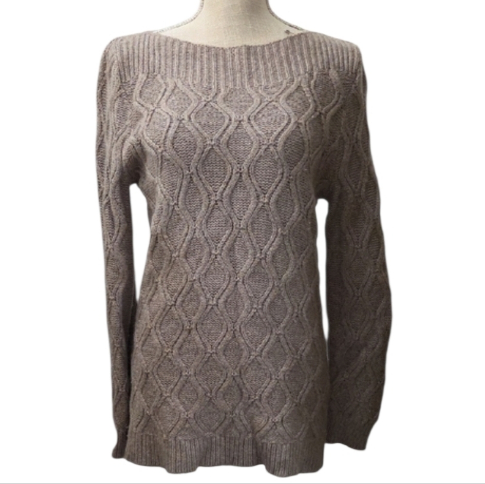 LOFT Taupe Cable Knit Sweater